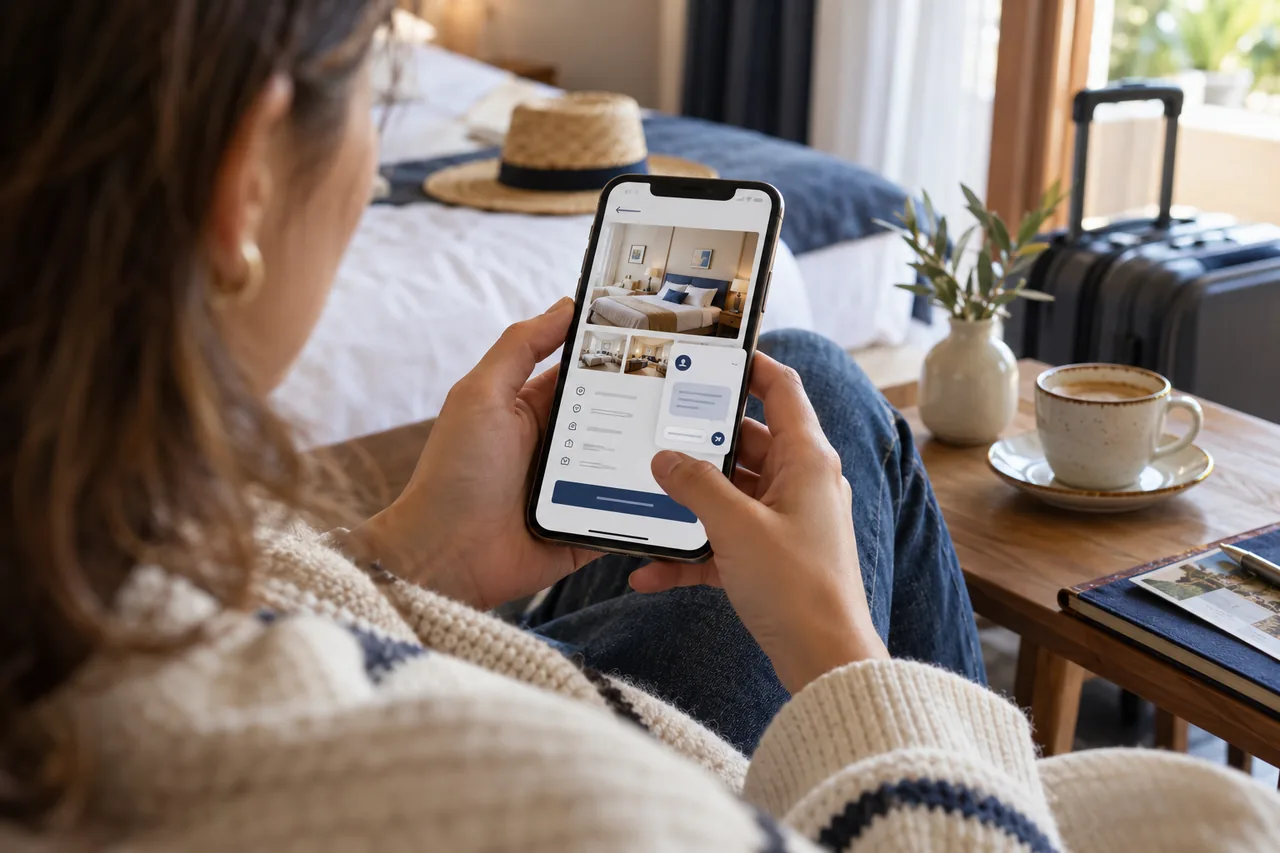 Guest consulting a help chat on a hotel website