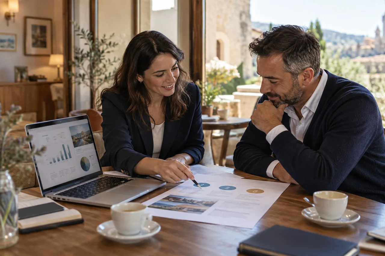 Hotel owner and consultant reviewing priorities from a marketing audit