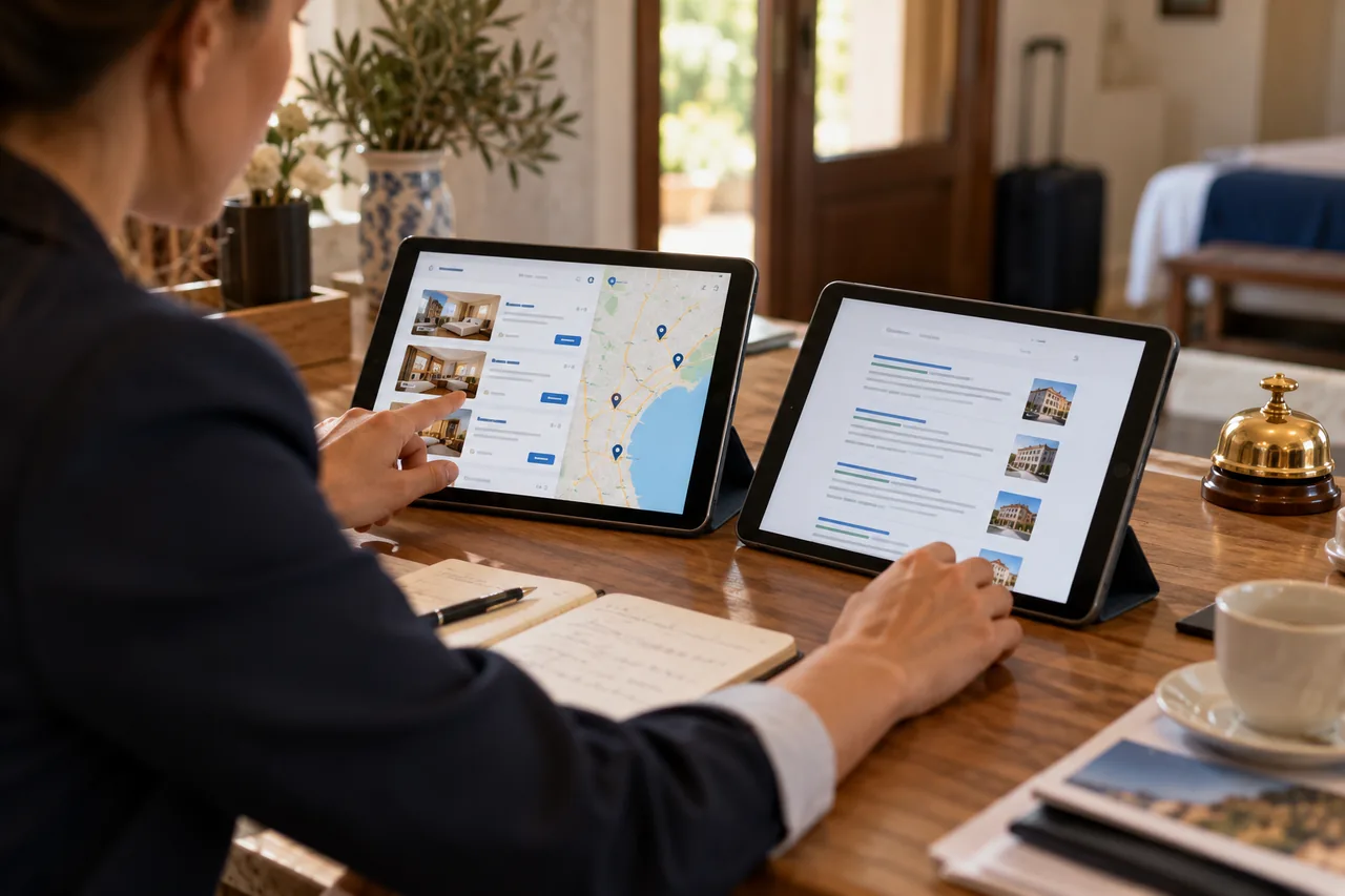 Comparison of map-based hotel rate ads and search ads