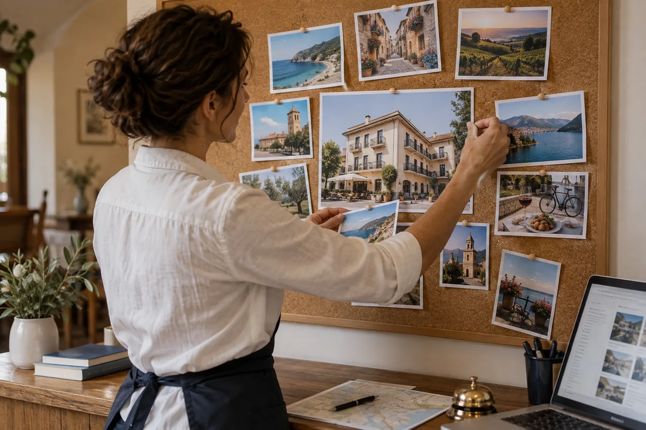 Local attraction photographs arranged around a hotel image