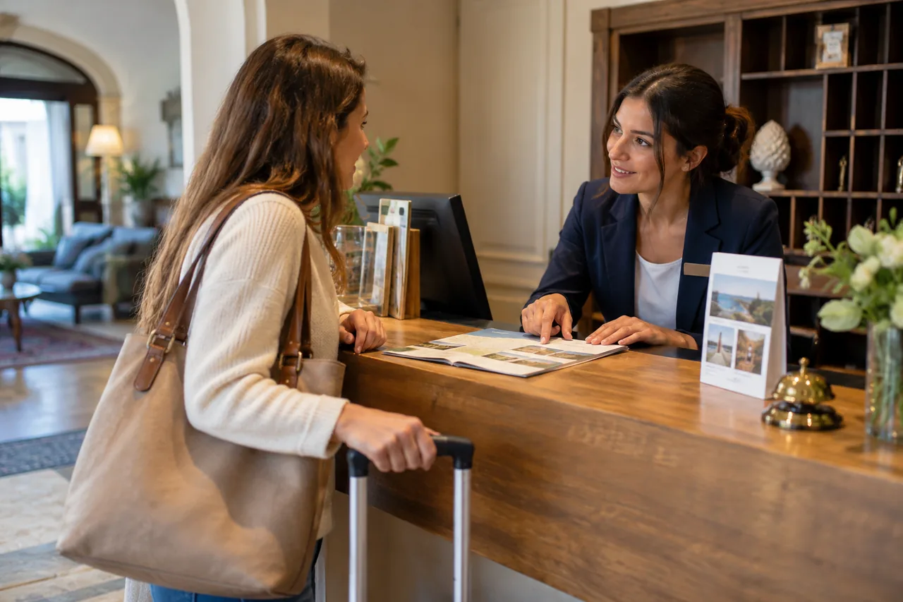 Receptionist answering a guest's question