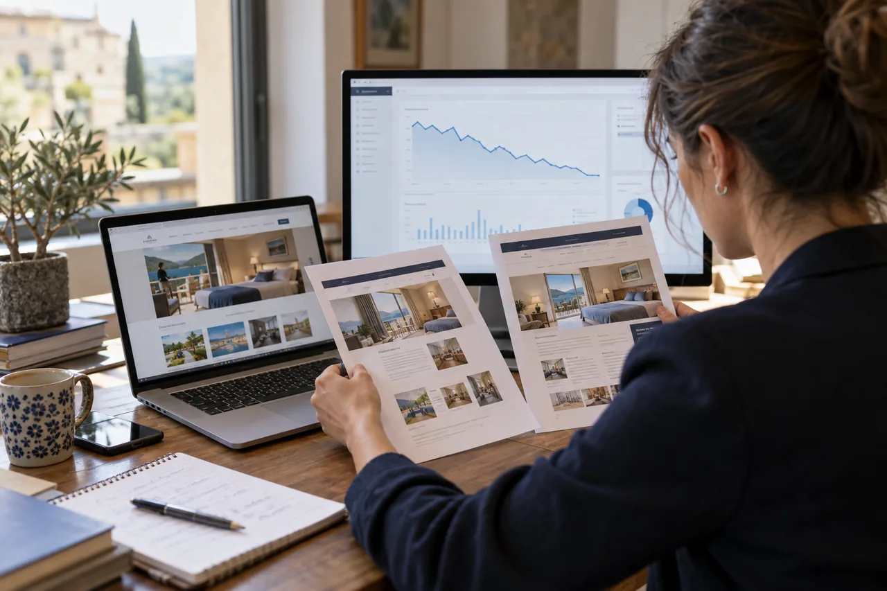Web designer comparing a redesign with a traffic decline