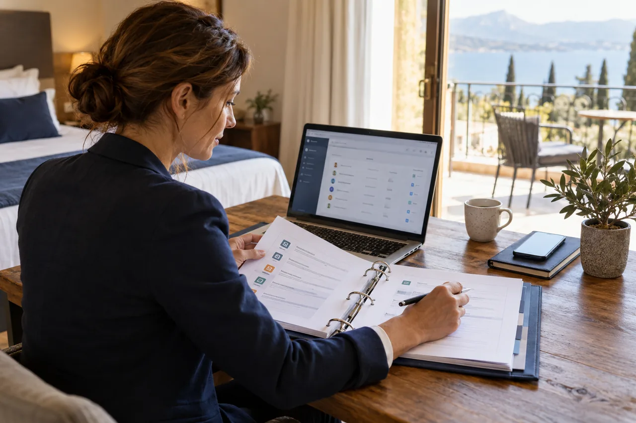 Organisation of access and management roles for hotel accounts