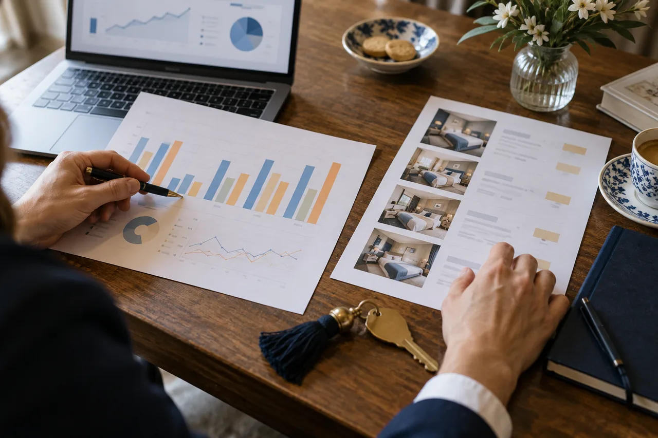Comparison of a marketing report and room rate information