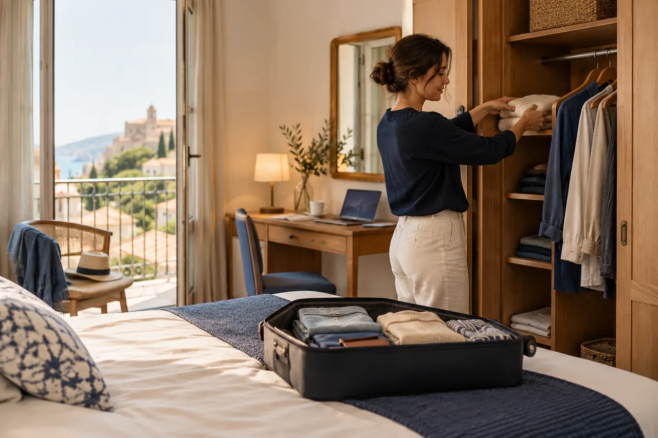 Guest unpacking a suitcase for a longer stay