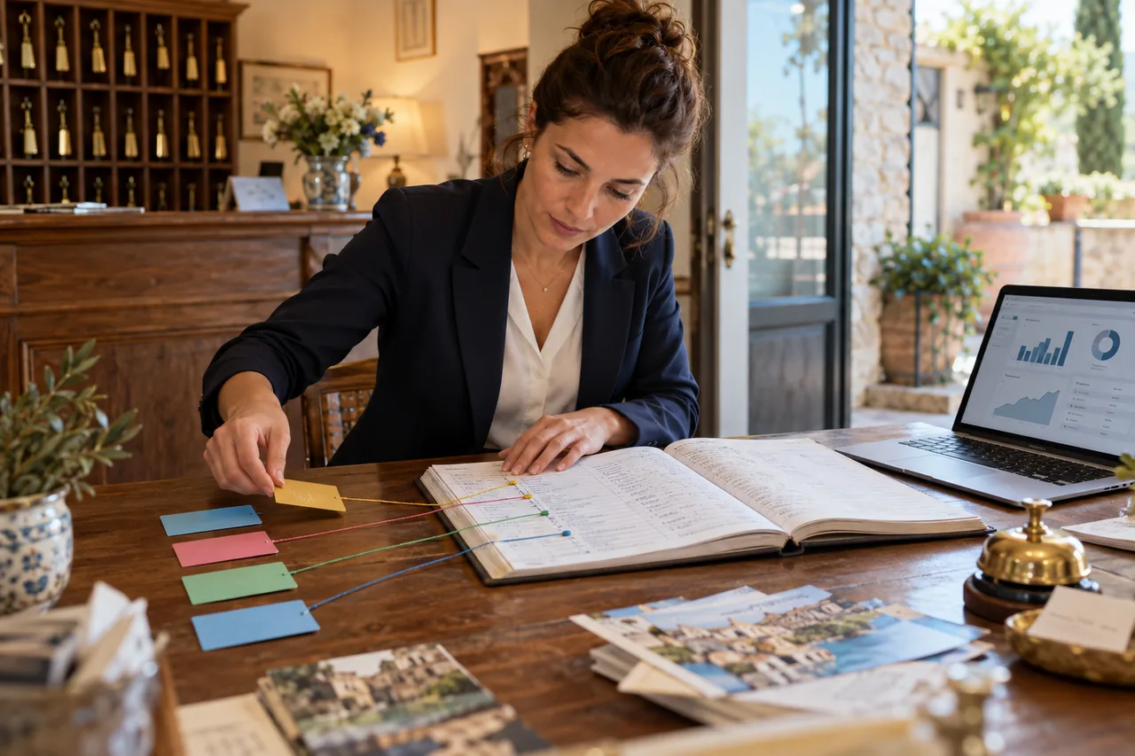 Reservations ledger and cards for analysing marketing channels